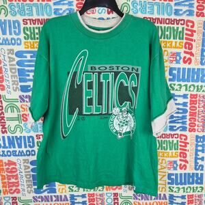 Vintage Boston Celtics Salem Sportswear T Shirt Size XL Green Double Layer Faded